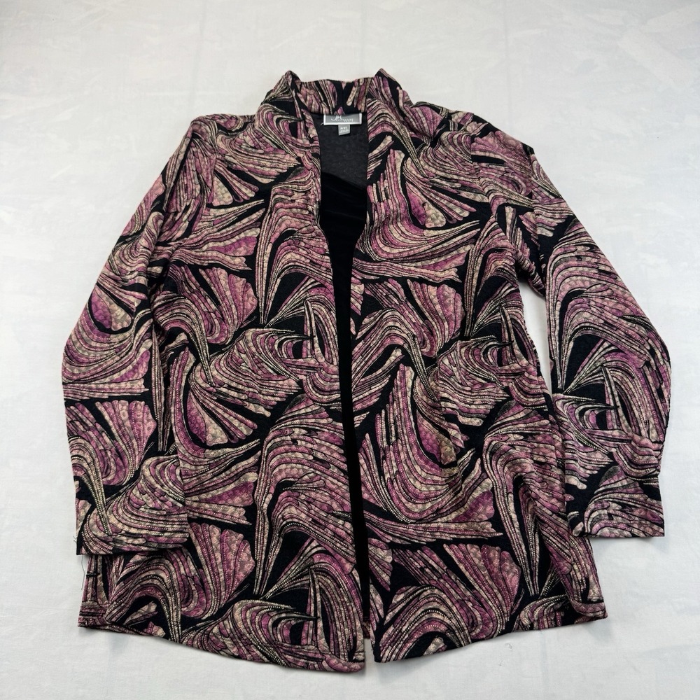 JM Collection Petite XL Open Front Jacket Purple Black Abstract Career Top